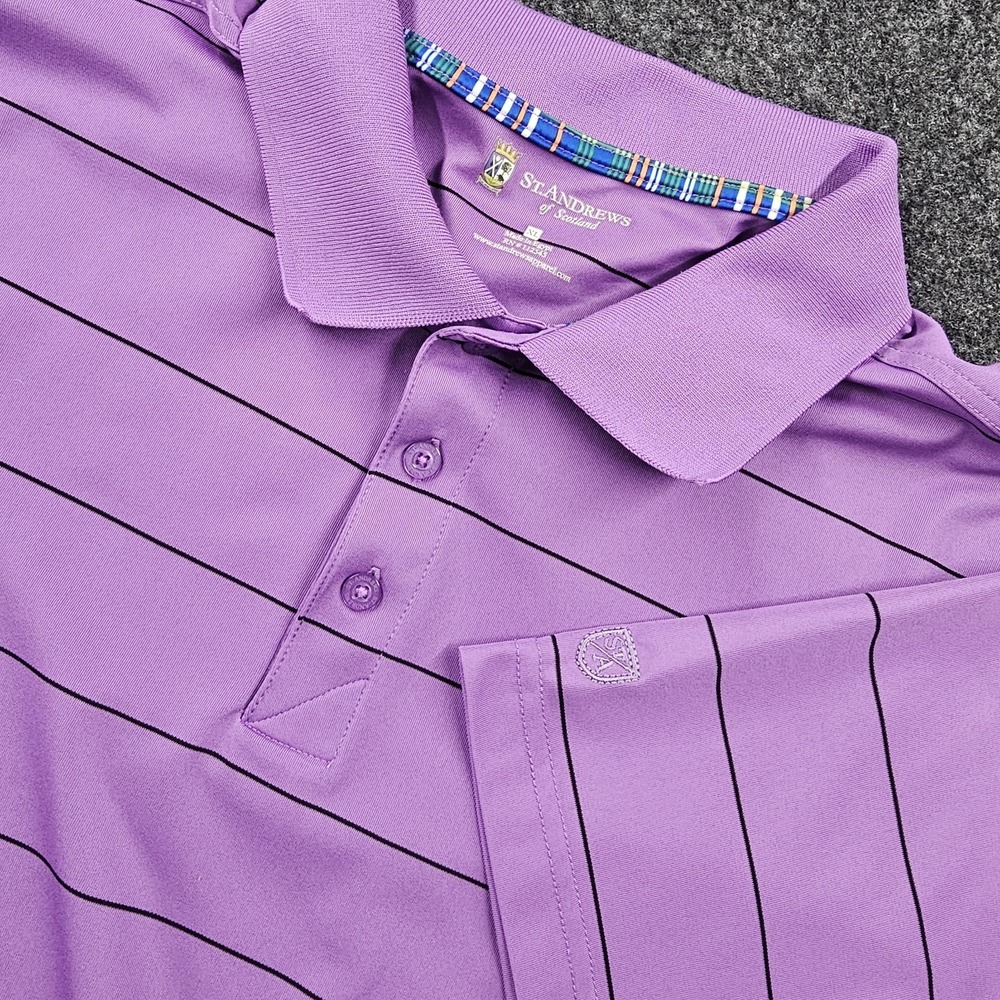 St Andrews of Scotland Golf Polo Shirt Mens XL Purple Striped  Plaid Trim